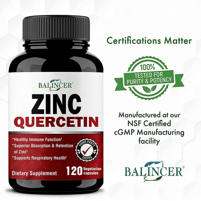 Quercetin + Zinc Vegetarian Capsules - Supports Immune, Skin and Bone Health, Nutritional Metabolism Supplement