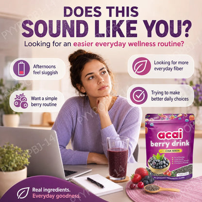 Acai Berry Supplement Powder with Chia Seeds – Berry &amp; Seed Blend – 10 Sachets – Easy To Mix – Non-GMO, Gluten Free