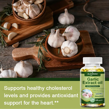 Garlic Oil Capsules Supplement for Balance Cholesterol Levels, Support Heart and Cardiovascular Health, Organic Non-GMO