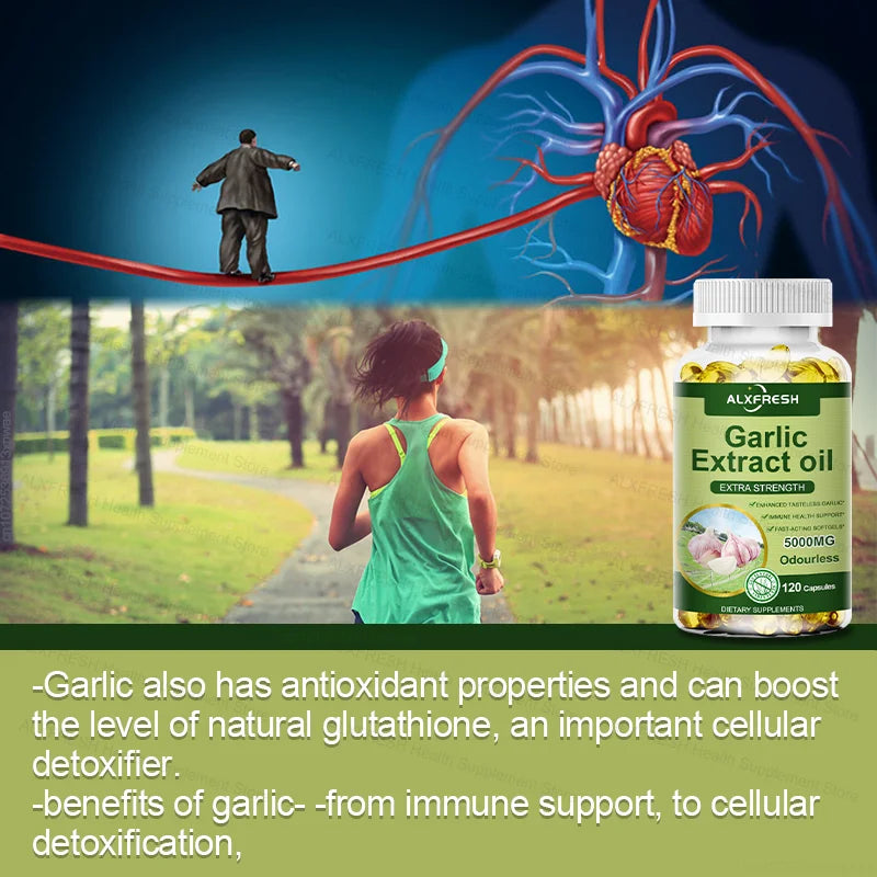 Garlic Oil Capsules Supplement for Balance Cholesterol Levels, Support Heart and Cardiovascular Health, Organic Non-GMO