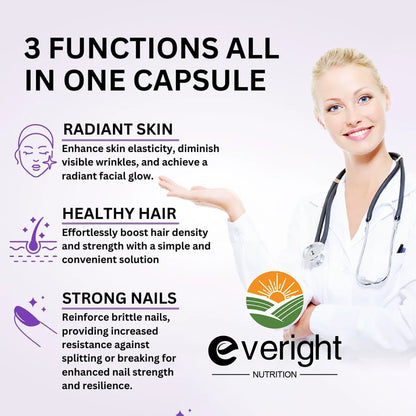 Biotin Hyaluronic Acid, Collagen Keratin –Hair Growth Vitamin – Nails &amp; Skin,  B1, B2, B6, B12 Complex Supplement for Men &amp;Women