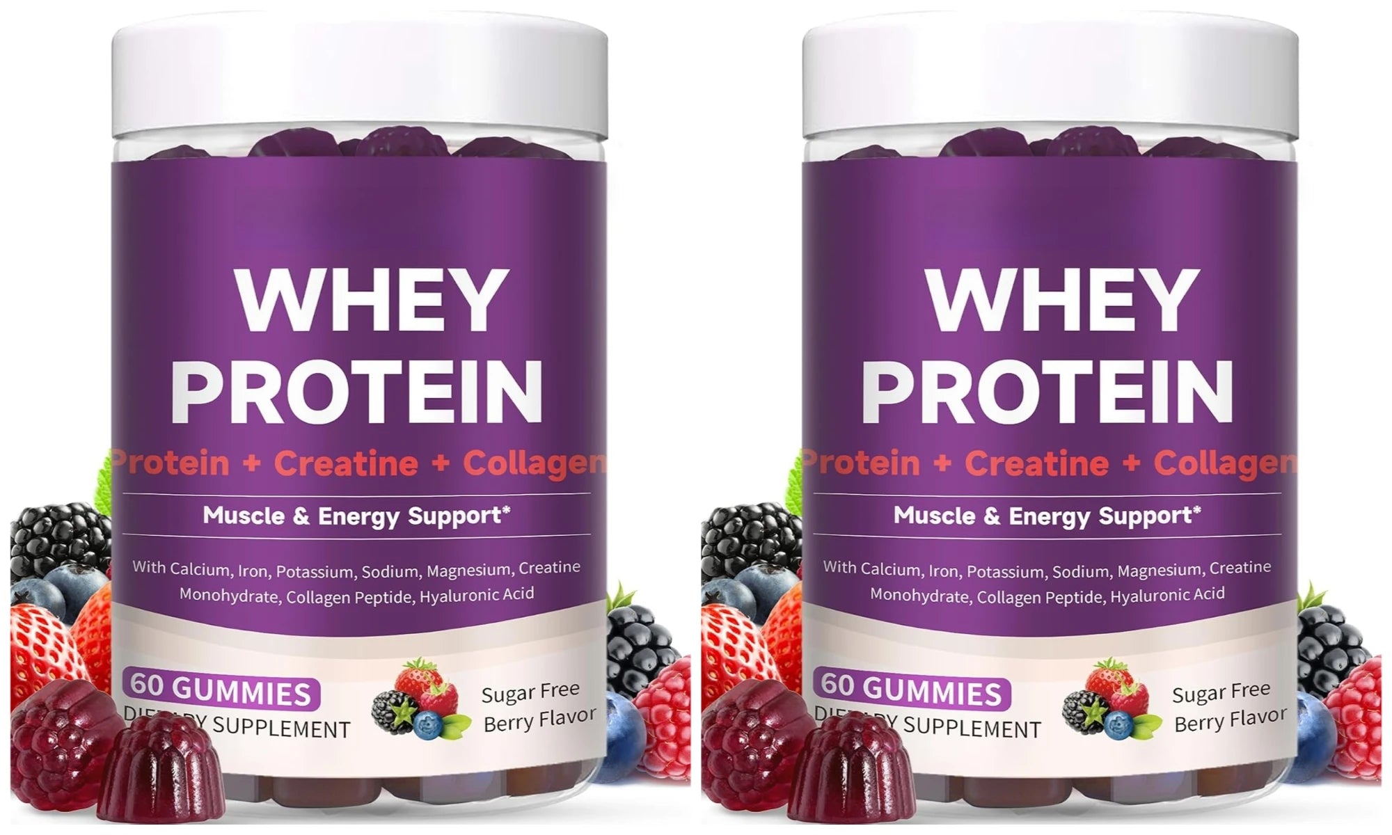 Protein Gummies with Whey Creatine Collagen 12g Protein Muscle Support Energy Nutrition Sugar Free Fitness Supplement 60 Gummies