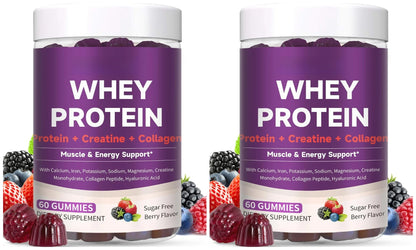 Protein Gummies with Whey Creatine Collagen 12g Protein Muscle Support Energy Nutrition Sugar Free Fitness Supplement 60 Gummies