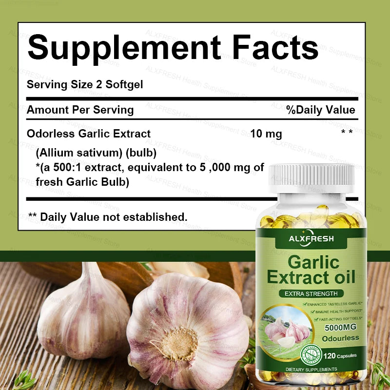 Garlic Oil Capsules Supplement for Balance Cholesterol Levels, Support Heart and Cardiovascular Health, Organic Non-GMO
