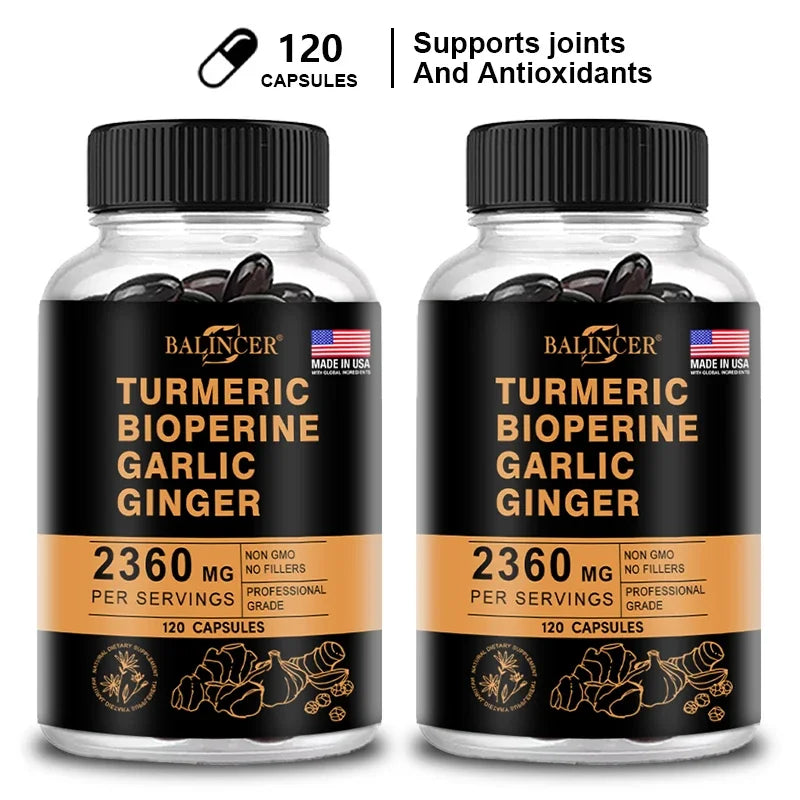4-in-1 Turmeric Ginger Supplement with Pepperin 2360 Mg with Garlic Curcumin Black Pepper, for Joint, Digestive &amp; Immune Support