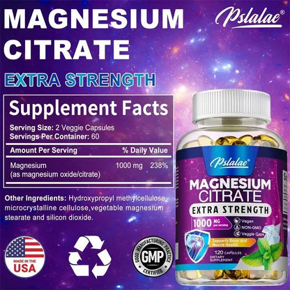 Magnesium Citrate 1000 Mg - Supplement for Stress, Relaxation, Bone, Sleep, Heart Health, Nerve, Muscle &amp; Metabolism