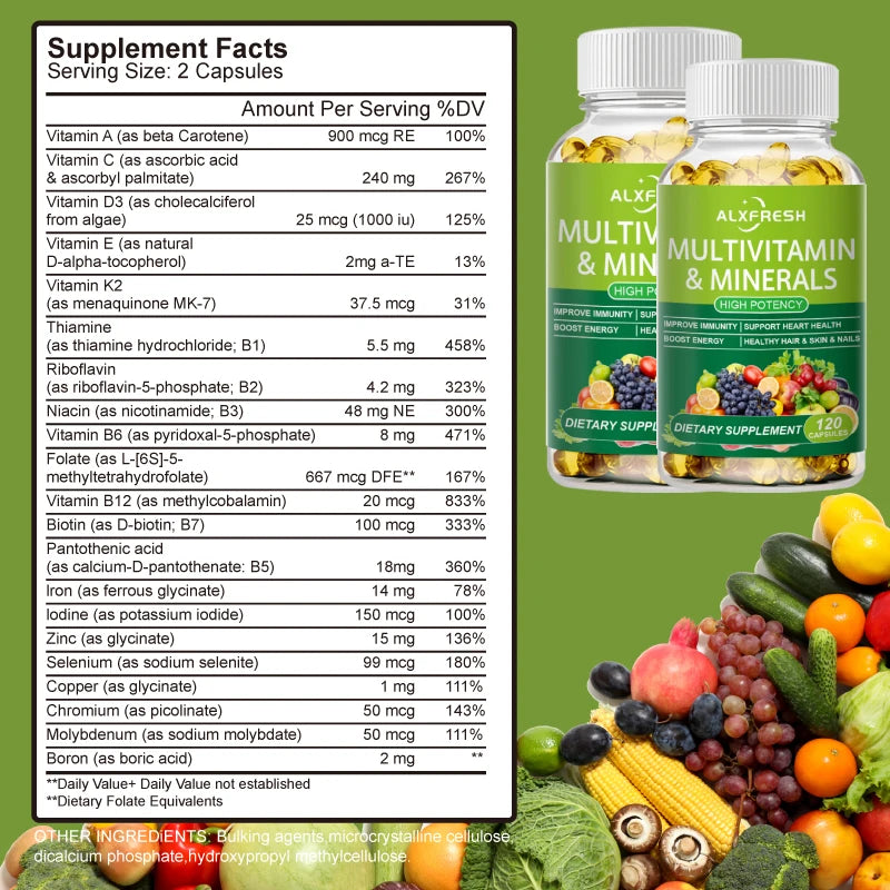 Comprehensive Multivitamin to Enhance Daily Nutrition Improve Immunity and Energy Support Heart Hair Skin and Nail Health levels