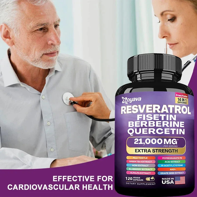 Resveratrol, Fisetin, Berberine, Quercetin Capsule Supplement, Skin, Immunity, Antioxidant, Promote Overall Health &amp; Metabolism
