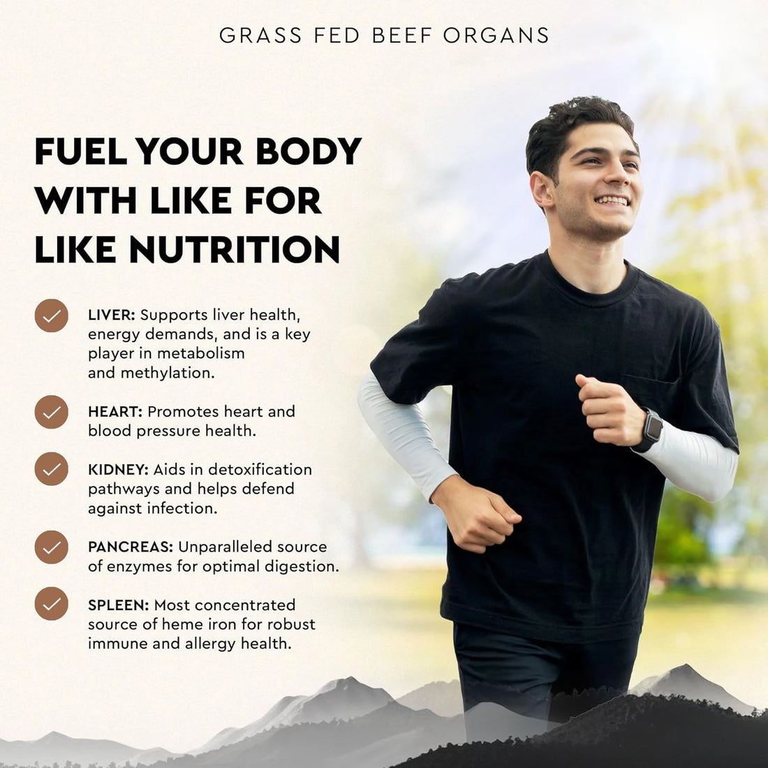 Grass Fed Beef Organs Supplement Supports Energy Production, Detoxification, Digestion, Immunity and Body Wellness, 90 Capsules