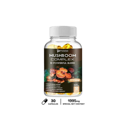 Mushroom Complex Supplement - Supports Brain and Immune Health, Enhances Memory, Focus and Clarity, Boosts Energy, Non-GMO