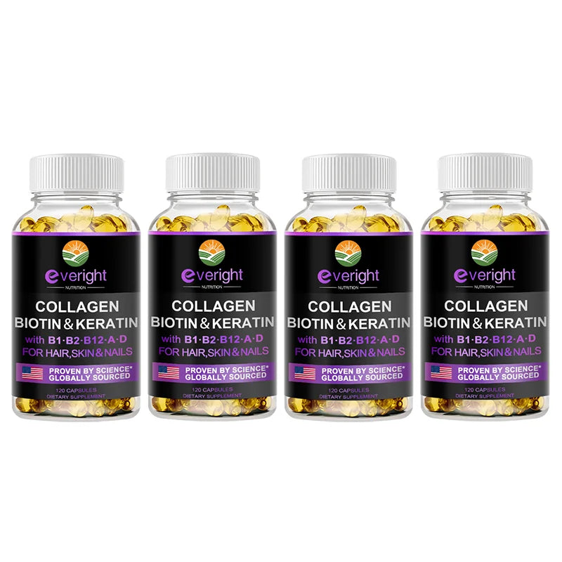 Biotin Hyaluronic Acid, Collagen Keratin –Hair Growth Vitamin – Nails &amp; Skin,  B1, B2, B6, B12 Complex Supplement for Men &amp;Women
