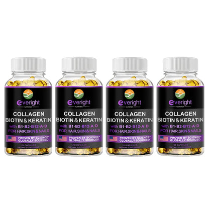 Biotin Hyaluronic Acid, Collagen Keratin –Hair Growth Vitamin – Nails &amp; Skin,  B1, B2, B6, B12 Complex Supplement for Men &amp;Women