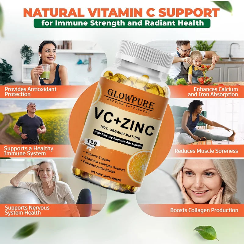Vitamin C and Zinc Supplement Suuport Antioxidant Protection for Immune, Cellular Energy Production