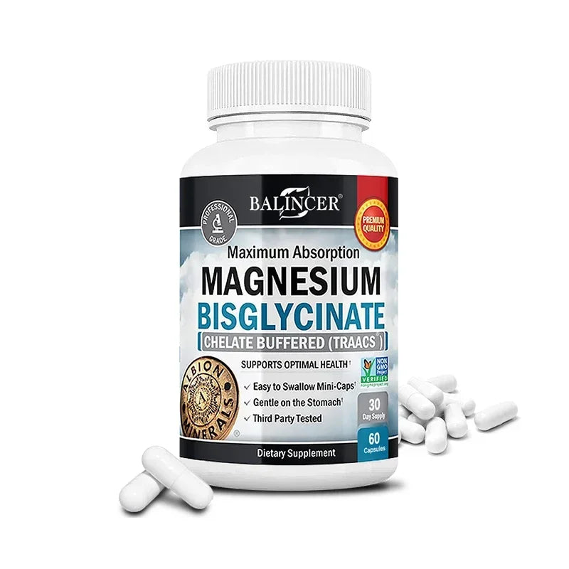 Magnesium Bisglycinate Capsules, Daily Mineral Supplement, Supports Muscle Nerve Bone Cardiovascular Energy &amp; Immune  Wellness