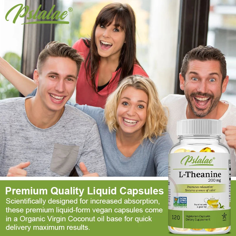 L-Theanine Capsules 200 Mg, 120 Vegetarian Supplement Relieves Stress Supports Healthy Mood and Improves Focus