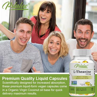 L-Theanine Capsules 200 Mg, 120 Vegetarian Supplement Relieves Stress Supports Healthy Mood and Improves Focus
