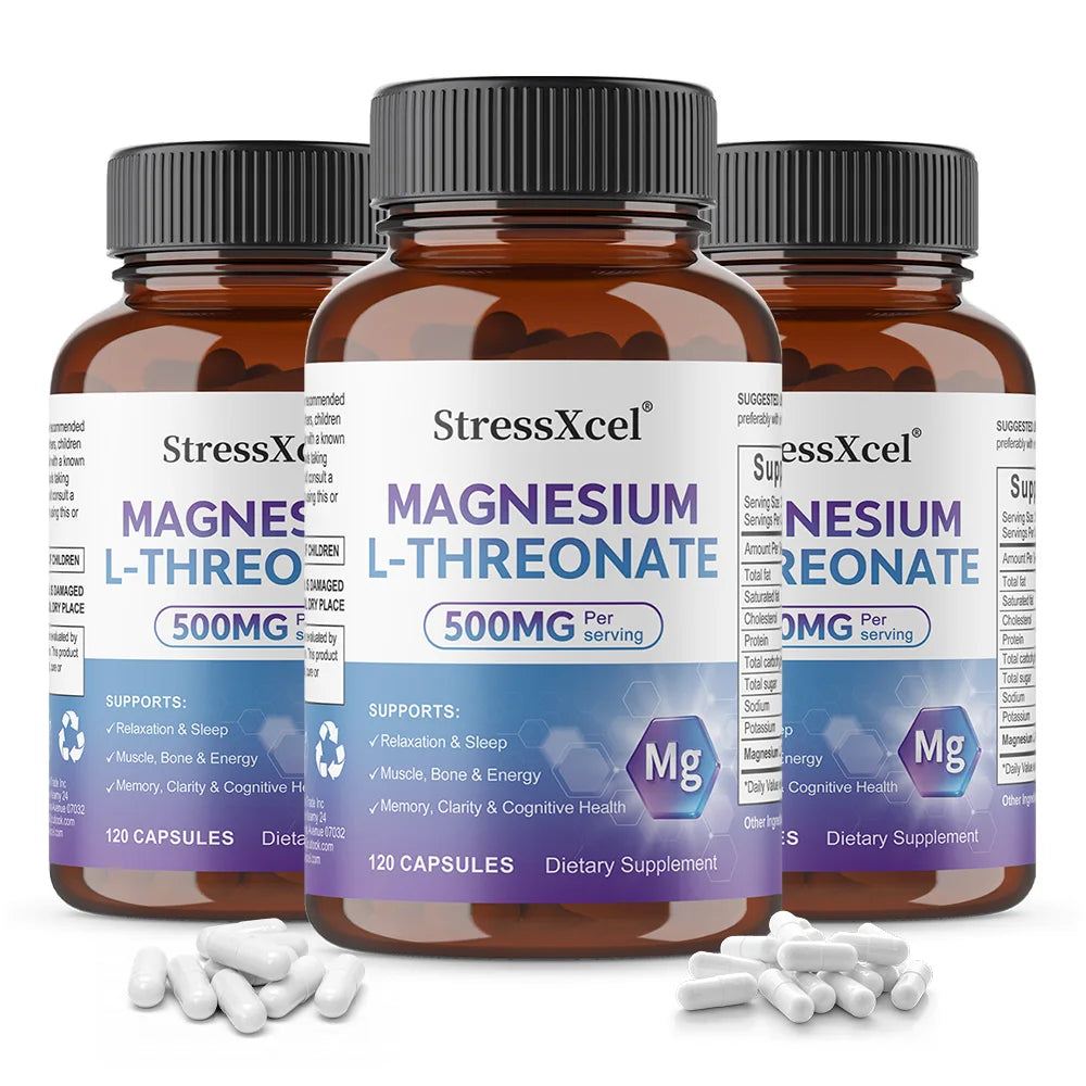 Magnesium L-Threonate Supplement - Supports Brain Health, Enhances Memory and Focus, Non-GMO, 120 Vegetarian Capsules