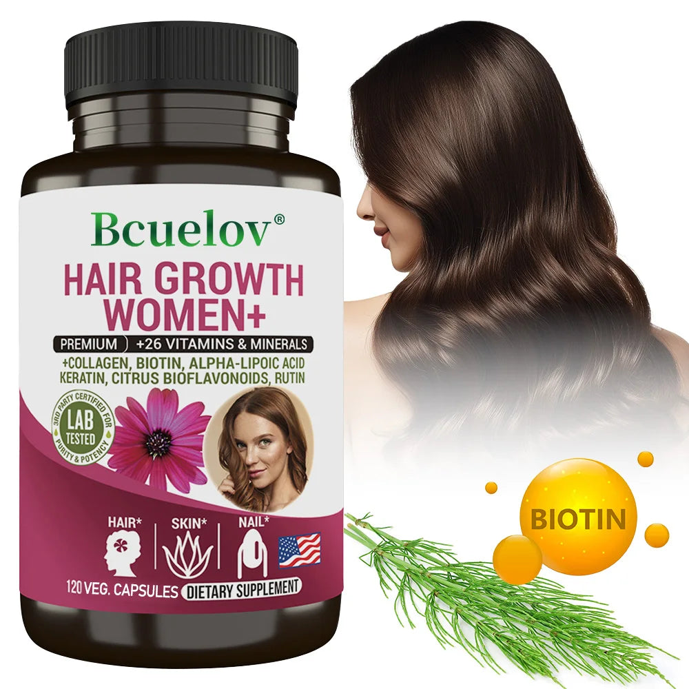 Women Hair Growth Supplement Capsules with Multivitamins, Collagen and Biotin for Thicker, Fuller Hair, Nails and Skin Health
