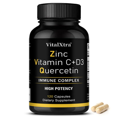 Zinc Quercetin 500mg with Vitamin C Vitamin D3 Bromelain Immune Support High Potency Supplement (Non-GMO, Gluten-Free, Vegan)