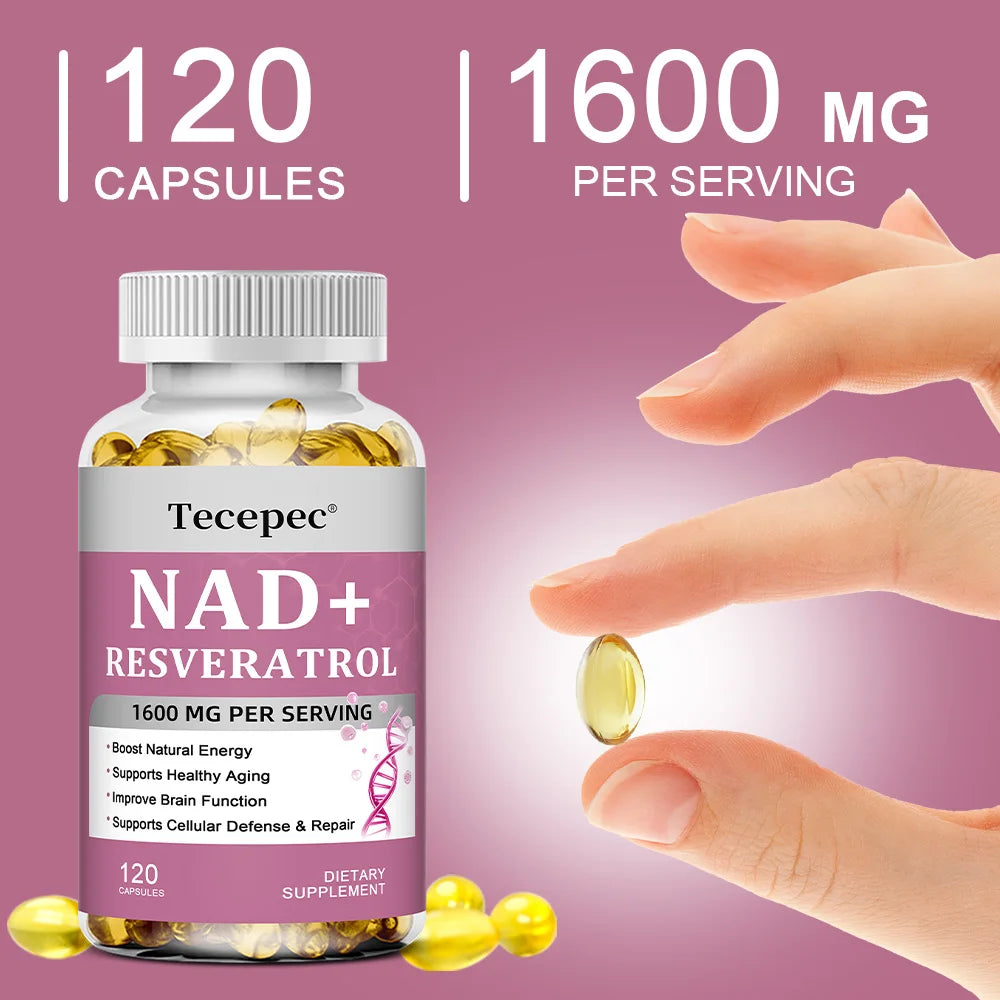 NAD+ Supplement,Anti-Aging,Boosts Energy and Focus,Supports Brain and Skin Health,Nicotinamide Adenine Dinucleotide Resveratrol