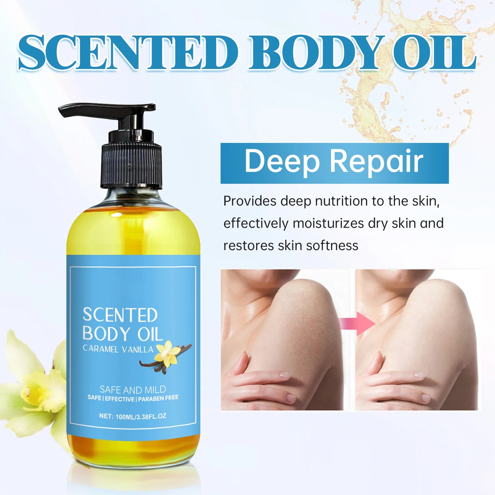 1-5pcs Stress Relief Body Oil with Vanilla - Deeply Moisturizes &amp; Soothes Muscles, Herbal Formula for Relaxing Bath &amp; Massage.