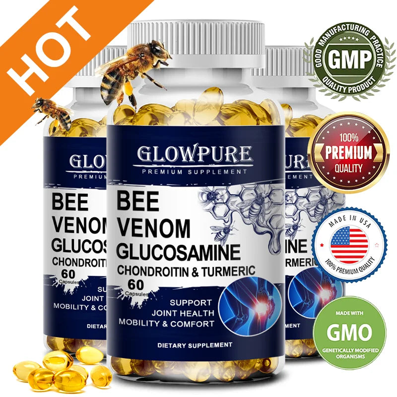Bee Venom Extract Glucosamine &amp; Turmeric Capsules for Joint &amp; Muscle Health, Enhanced Mobility, Flexibility, Comfort Supplement