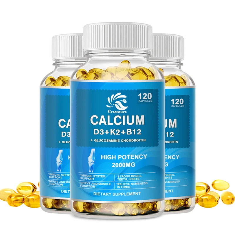 Calcium Vitamin D3 Plus with B12, K2 - High Potency Food Based Immune - Support Bone Health &amp; Mood Balance Supplement
