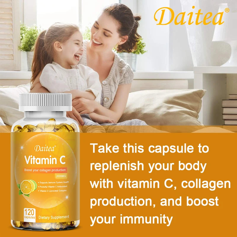 Vitamin C Promotes Collagen Production - 2000 Mg, Promote Skin, Hair, Nails and Immune Health, Dietary Supplements