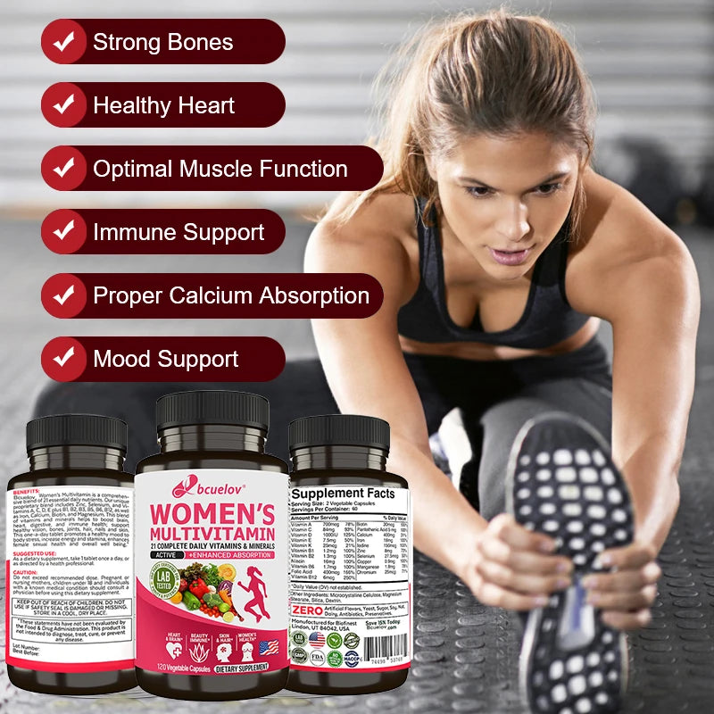 Women’s Multivitamin &amp; Mineral Capsules - Calcium Biotin Zinc, Vitamin A/C/D/E/K/B, Skin Hair Nail Bone Heart &amp; Immune Wellness