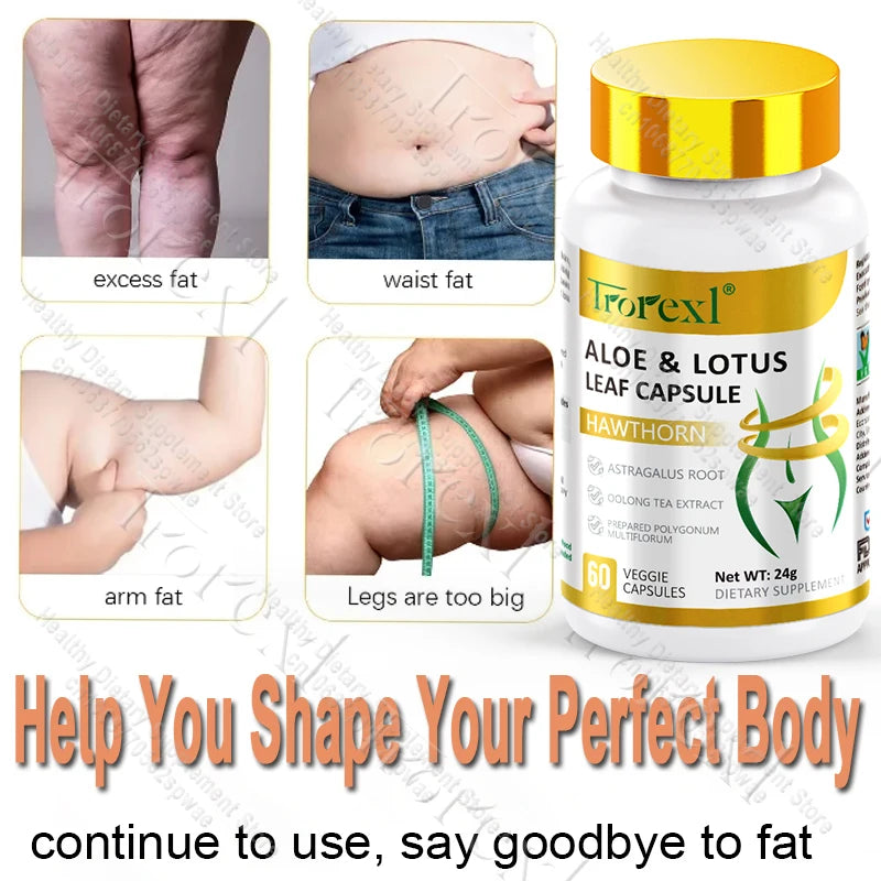 Aloe &amp; Lotus Leaf Capsules Flat Tummy Pills, Appetite Suppressant, Detoxification, Preserve Lean