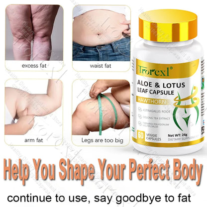 Aloe &amp; Lotus Leaf Capsules Flat Tummy Pills, Appetite Suppressant, Detoxification, Preserve Lean