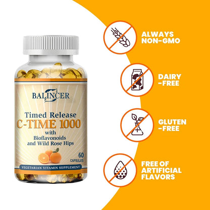 Vitamin C Capsules 1000mg, Antioxidant Support Immune Wellness, Collagen Synthesis, Skin &amp; Bone Joint Health, 30/60/120 Capsules