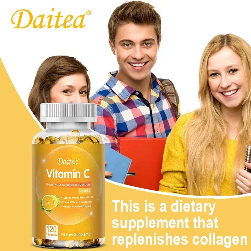 Vitamin C 2000 Mg, Promotes Collagen Production, Vitamin C Liposomal Dietary Supplement, Non-GMO and Gluten-Free Vegetarian