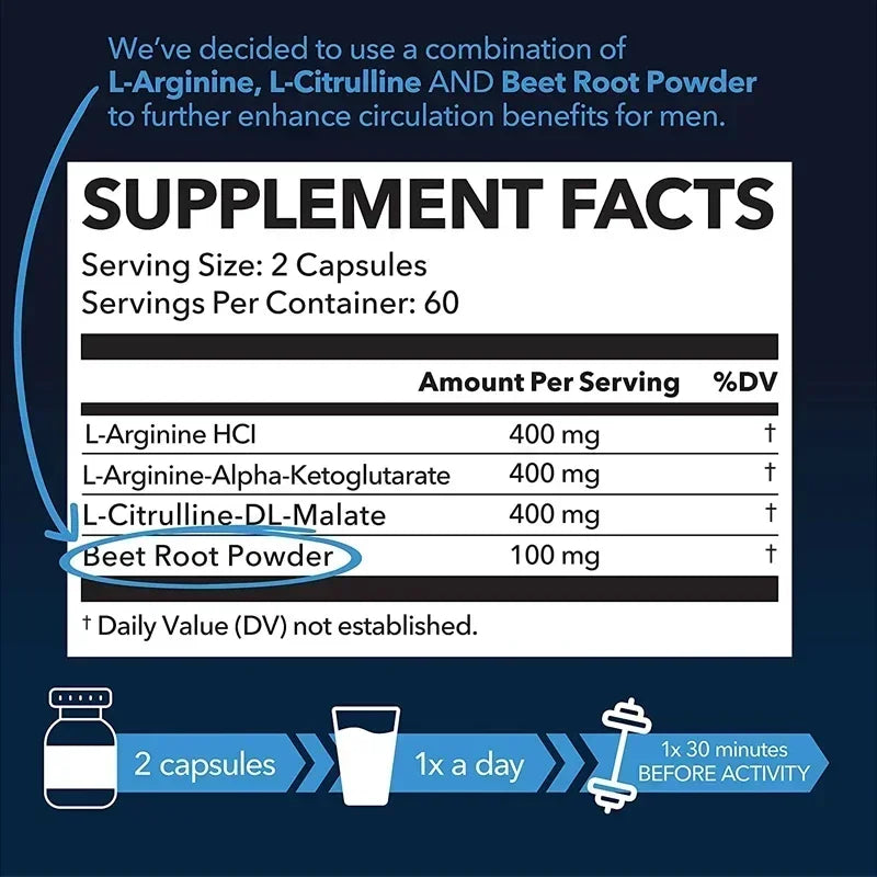 L-Arginine - Nitric Oxide Supplements - Boost Endurance &amp; Strength, Promote Muscle Growth, Improve Performance