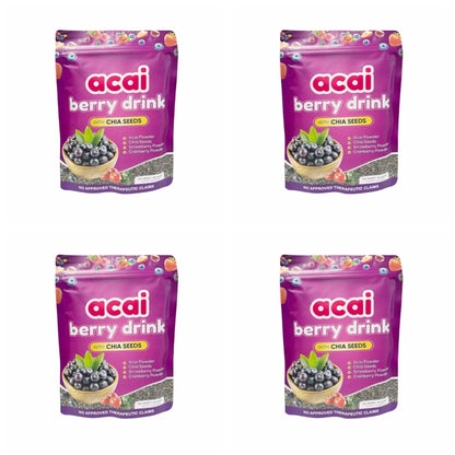 Acai Berry Supplement Powder with Chia Seeds – Berry &amp; Seed Blend – 10 Sachets – Easy To Mix – Non-GMO, Gluten Free
