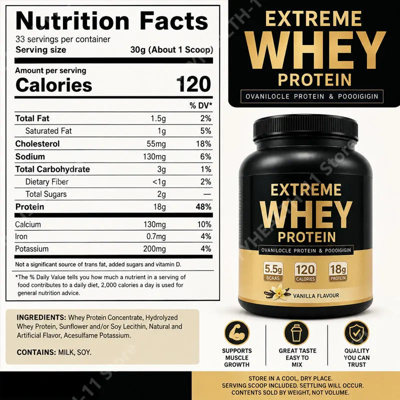 Whey Protein Powder White Mass Gainer Muscle Supplement Muscle Growth Sport Health Support for Gym Vanilla Flavor 1000g