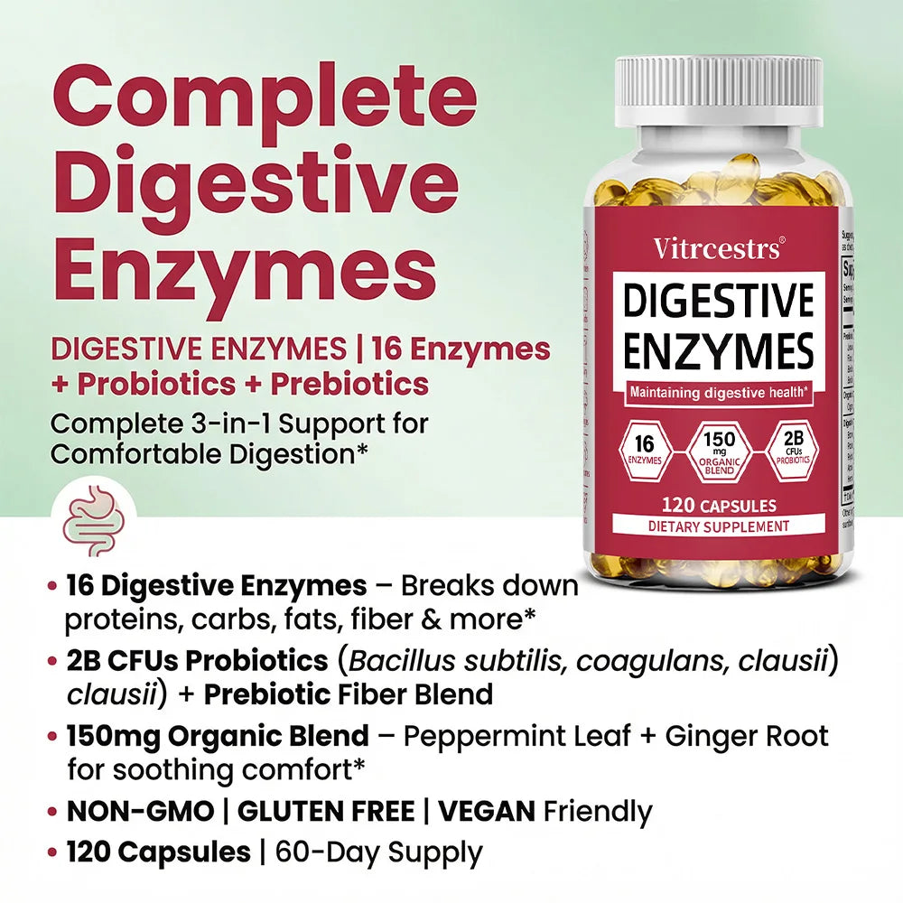 Digestive Enzymes Supplement - Digestion and Intestinal Health for Adults Men and Women, Promotes Nutrient Absorption