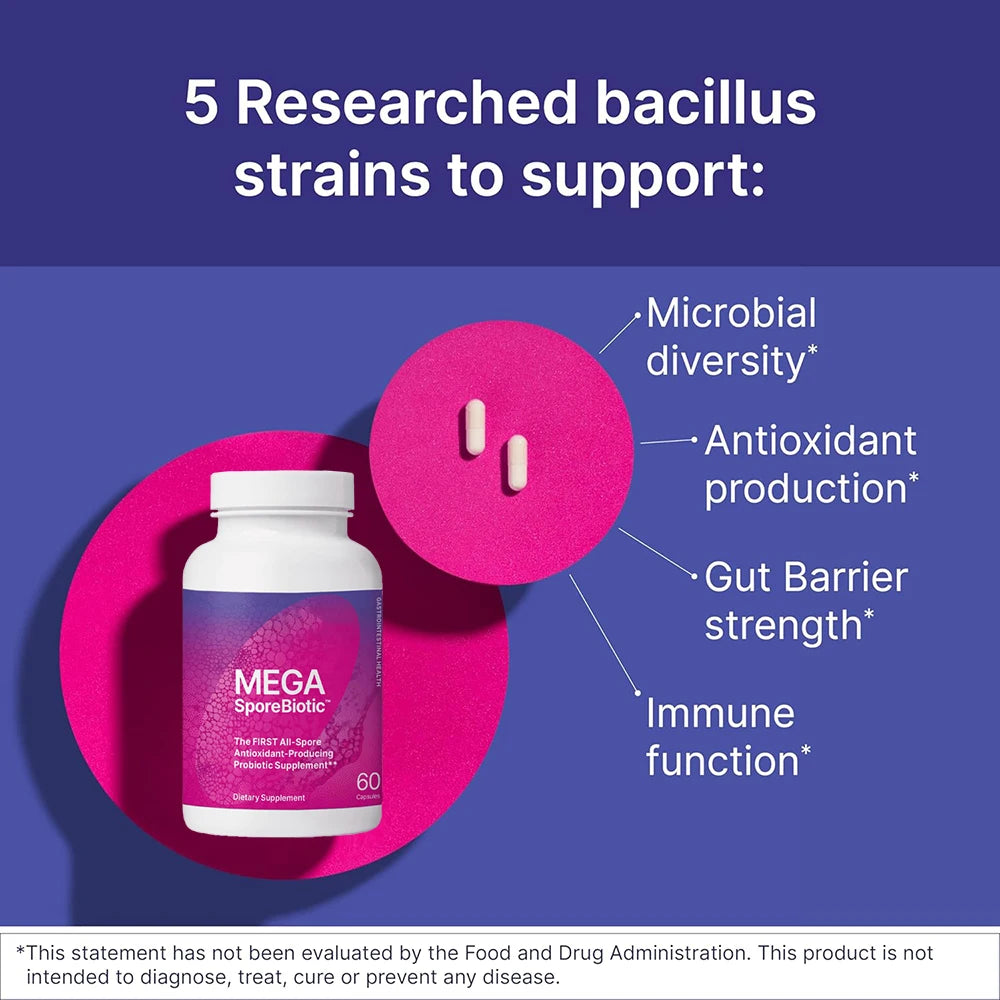 MEGA SporeBiotic Probiotics for Women &amp; Men - Spore Based Probiotics for Digestive Health - Shelf Stable &amp; Travel - Friendly