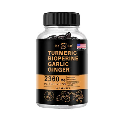 4-in-1 Turmeric Ginger Supplement with Pepperin 2360 Mg with Garlic Curcumin Black Pepper, for Joint, Digestive &amp; Immune Support