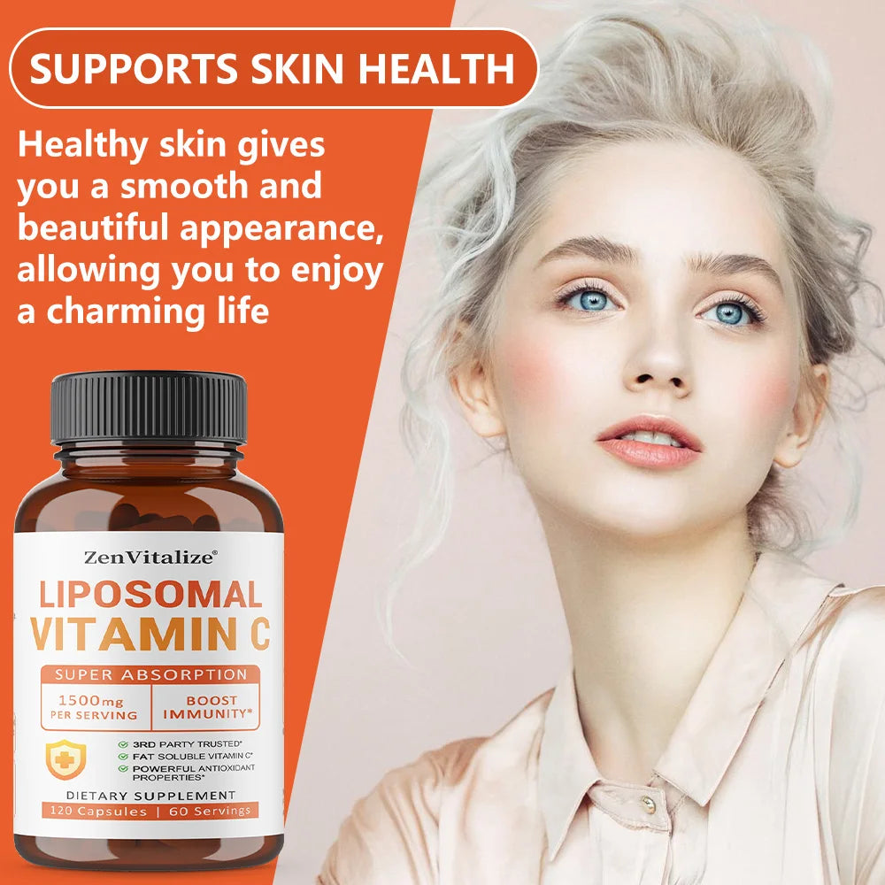Liposomal Vitamin C Capsules - 1500 Mg, Buffered, Highly Absorbed Fat-Soluble Vitamin C, Immune System, Natural Vegetarian