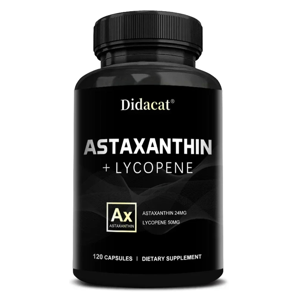 Astaxanthin 24mg + Lycopene 50mg , Natural Antioxidant From Microalgae Astaxanthin Supplement, Support Eye, Skin Health, Non-GMO