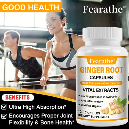 Organic Ginger Root Capsules 1200mg - with Black Pepper Extract,For Joint Health, Anti-Inflammation, Muscle, Immune Health