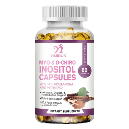 Myo-Inositol &amp; D-Chiro Inositol Capsule with Folate Supports Ovarian Function Hormone Balance Fertility Supplement Beauty Health