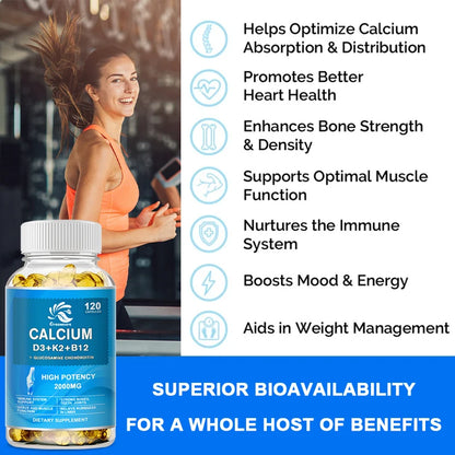 Calcium Vitamin D3 Plus with B12, K2 - High Potency Food Based Immune - Support Bone Health &amp; Mood Balance Supplement