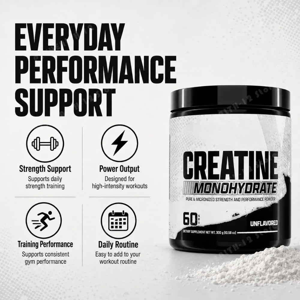 Creatine Monohydrate Powder 300g 60 Servings Micronized Unflavored Easy to Mix Strength Performance Muscle Growth Supplement