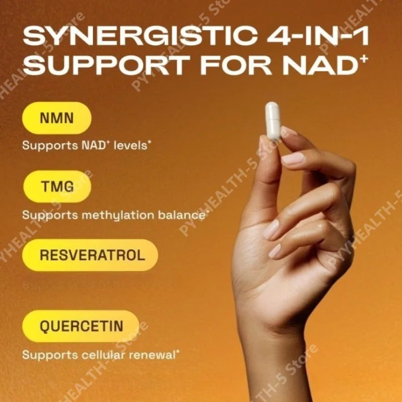 NMN 1000 Mg Capsule Supplement 4-in-1 Formula with TMG, Quercetin &amp; Resveratrol NAD+ Supplement Supports Energy 60 Capsules
