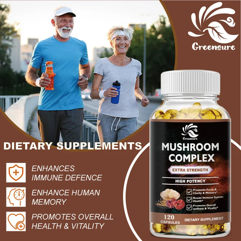 Lion Mane Cordyceps Mushroom Complex Supplement for Nootropic Brain Memory &amp; Focus Immune &amp; Stress Relief