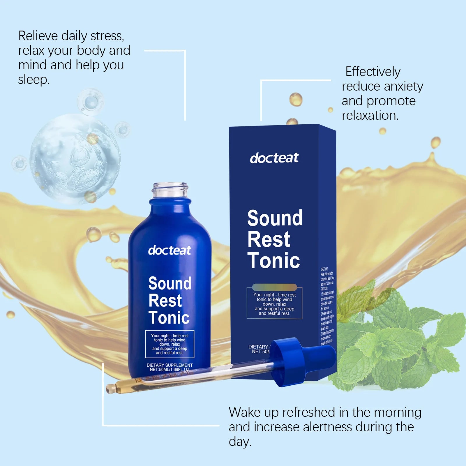 Natural Melatonin Sleep Support Liquid Drops Fast Absorb Sublingual Deep Sleep Aid Relieve Insomnia Stress Anxiety Calm Mood