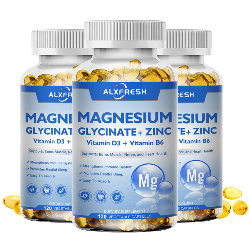 Original Magnesium Glycinate 500mg Supplement – High Absorption for Relaxation, Sleep &amp; Muscle Support - D3 B6 Zinc