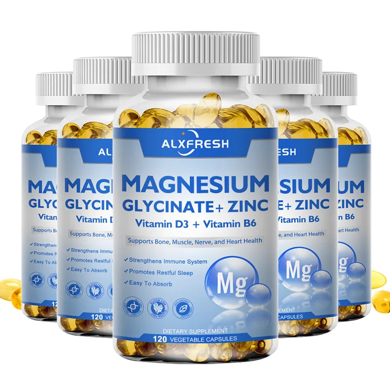 Original Magnesium Glycinate 500mg Supplement – High Absorption for Relaxation, Sleep &amp; Muscle Support - D3 B6 Zinc